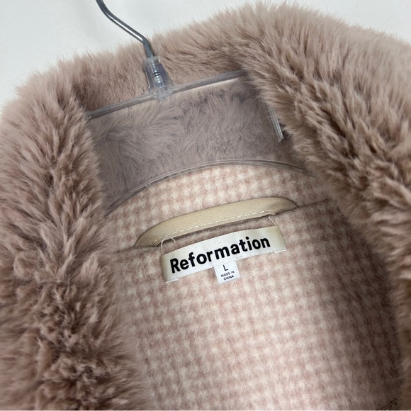 Reformation Lester Faux Fur Trim Button Wool Coat - Picture 6 of 9